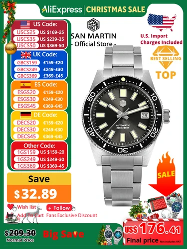 Reloj de buceo San Martin 62mas 39mm clásico NH35 hombres relojes mecánicos automáticos zafiro impermeable 200m SLN C3 luminoso SN0007