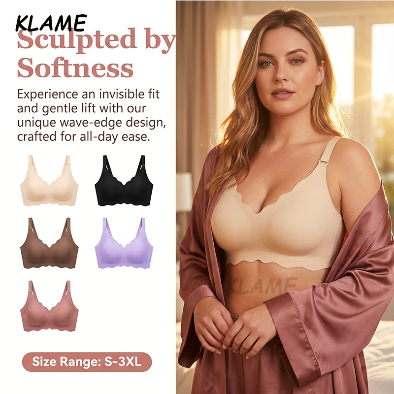 KLAME S-3XL Plus Size Women's 3D Thin Cup Comfortable Soft Support Push Up Adjustable Seamless Jelly Bra KLM1638