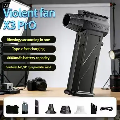 

X3Pro Турбоструйный вентилятор 480000 об/мин Мощный воздуходувка Бесщеточный двигатель Турбовентилятор Скорость ветра 52 м/с 8000 мАч Вентилятор Промышленный кемпинг