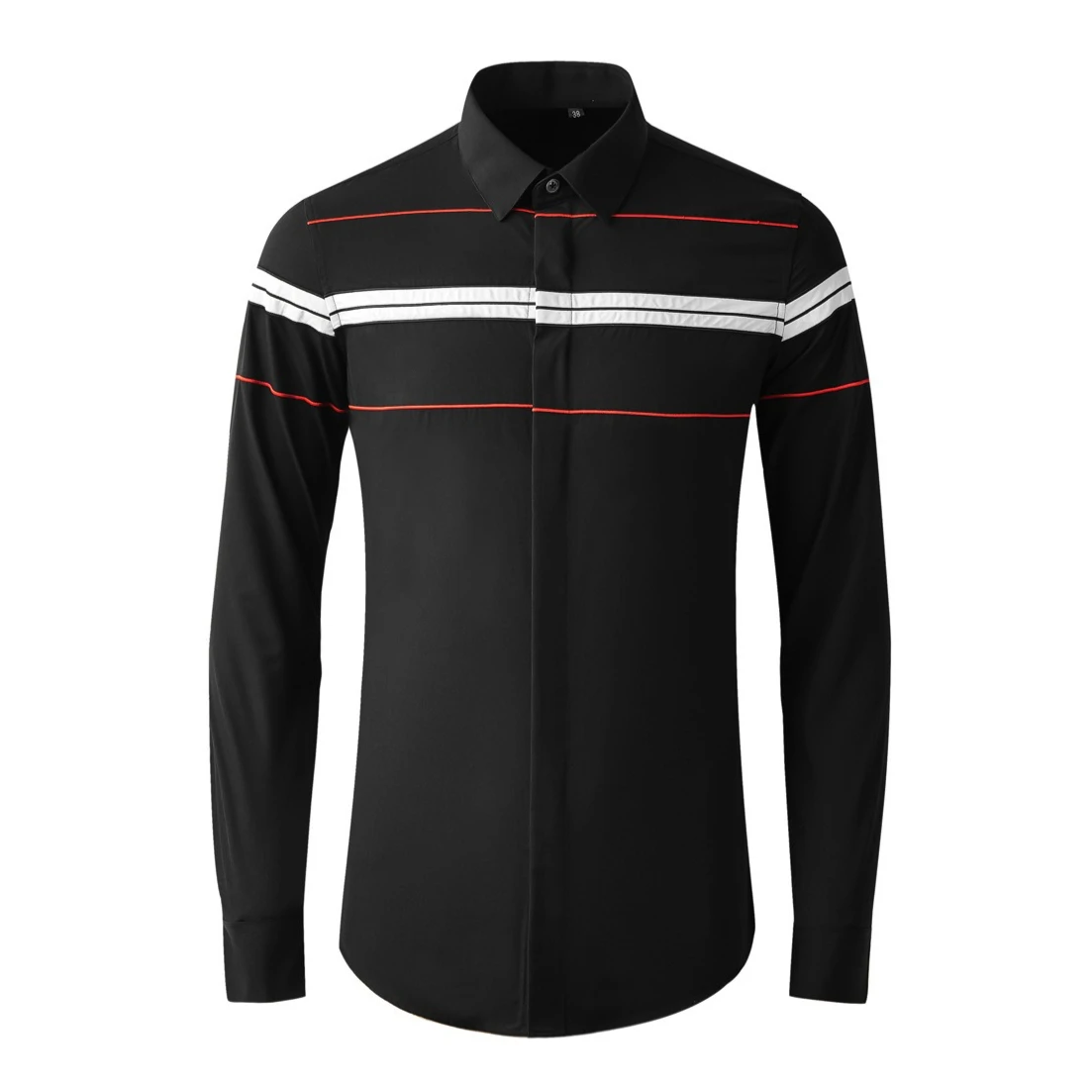 Brand Striped Embroidery Men's Shirt Long Sleeve Slim Fit Casual Shirts Fashion Business Social Office Dress Shirt Men Clothing
