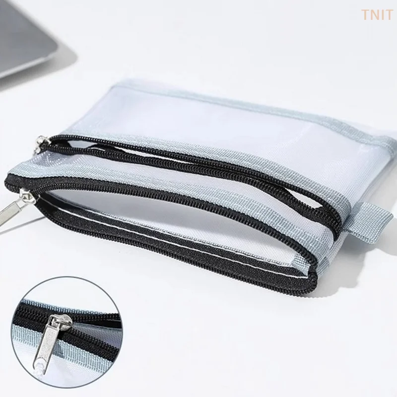 [J] Small Mesh Double Layer Coin Bags Bus ID Credit Card Storage Bag Money Wallet Purse Earphone Cable Line Organizer Pouch