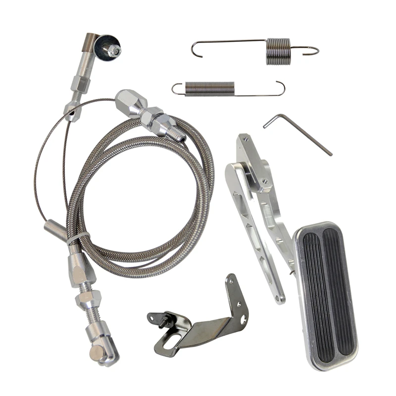 

Universal Aluminum Billet Gas Pedal + 24"/36" Stainless Throttle Cable Bracket Spring Kit Hot Rod 2 Pad Non-Slip Black/Silver