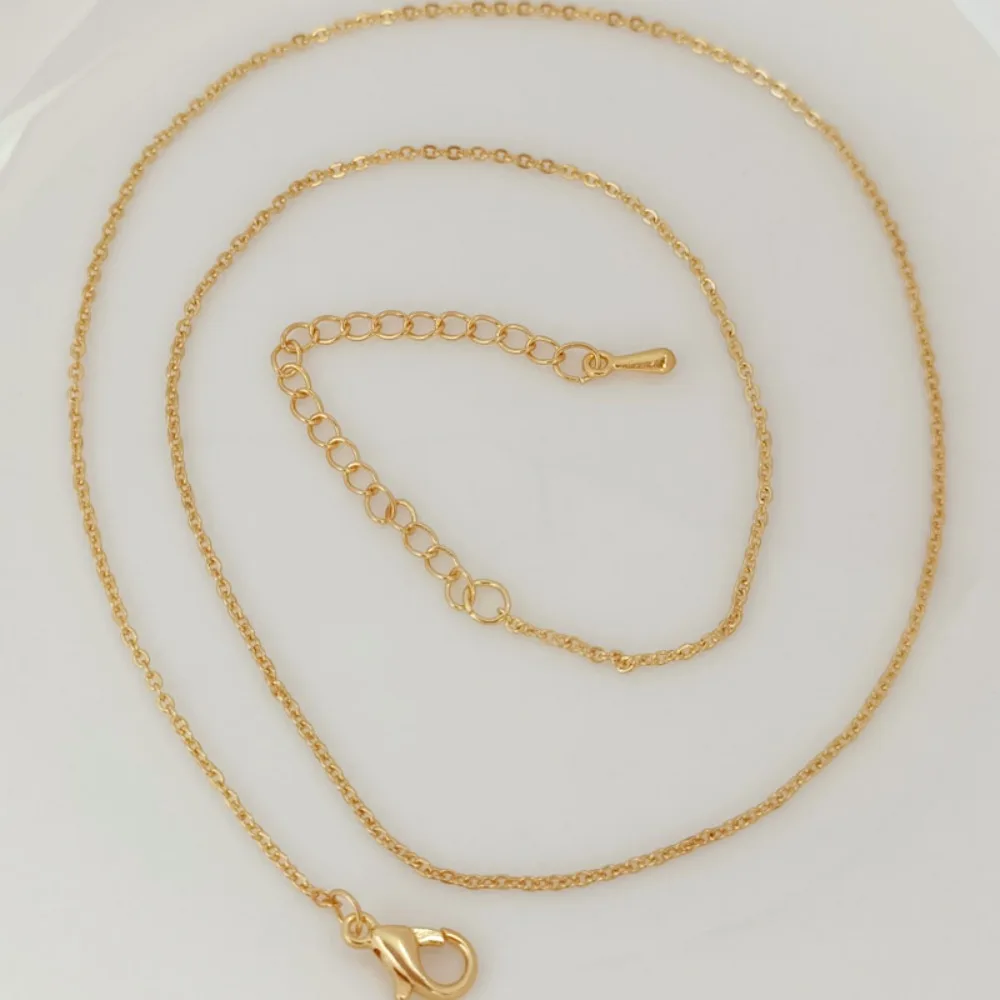 14K Gold-plated 1.2mm Flat 0 Finished Chain with 2.4mm Thick Extension Chain and Lobster Buckle, Total Length 46cm