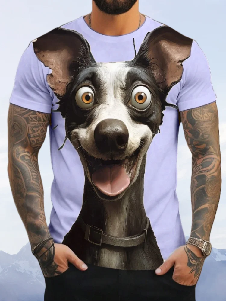 

Модные мужские футболки с милой собакой и мультяшным принтом, с короткими рукавами, летняя уличная модная мужская одежда большого размера с круглым вырезом
