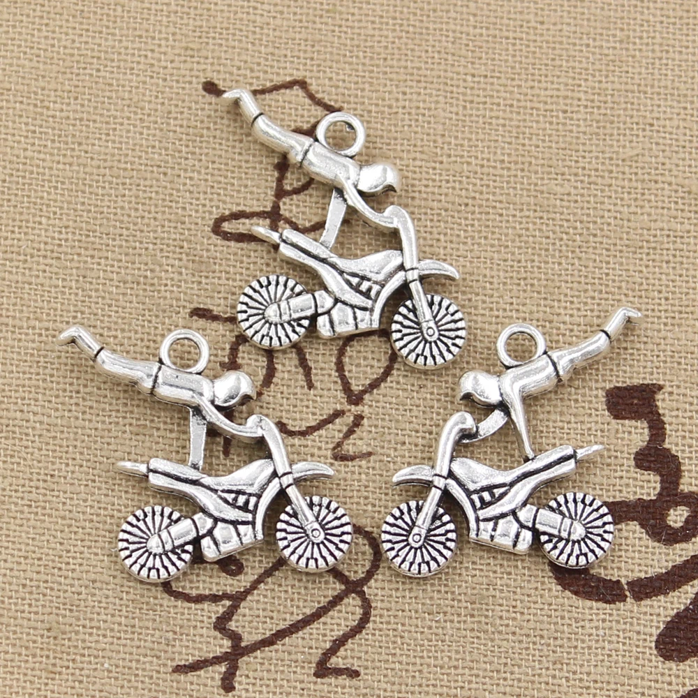 6pcs Charms Motorcycle Motorcross 25x25mm Antique Silver Color Pendants Making DIY Handmade Tibetan Finding Jewelry