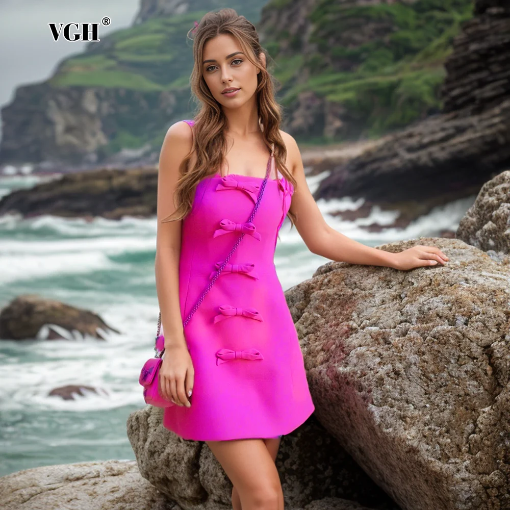 

VGH Solid Sexy Slimming Bodycon Dresses For Women Strapless Sleeveless Backless High Waist Spliced Bowknot Mini Dress Female New