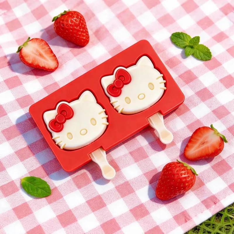 

Kawaii Sanrios Hello Kittys DIY Ice Cream Silicone Molds Homemade Cute Fruit Juice Handheld Popsicle Mold Kitchen Tools