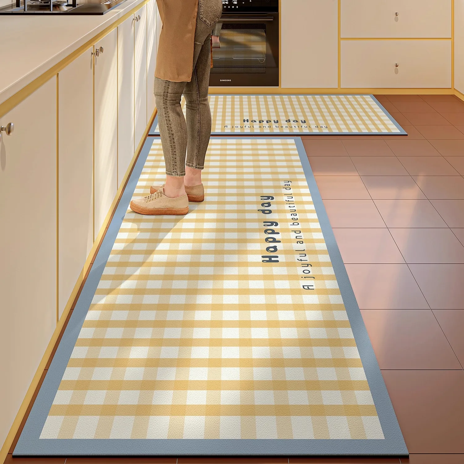 Non-slip Kitchen Rug Long Strip Runner Rugs PVC Leather Washable Kitchen Rug Oil-proof Waterproof Kitchen Carpet Home Decoration