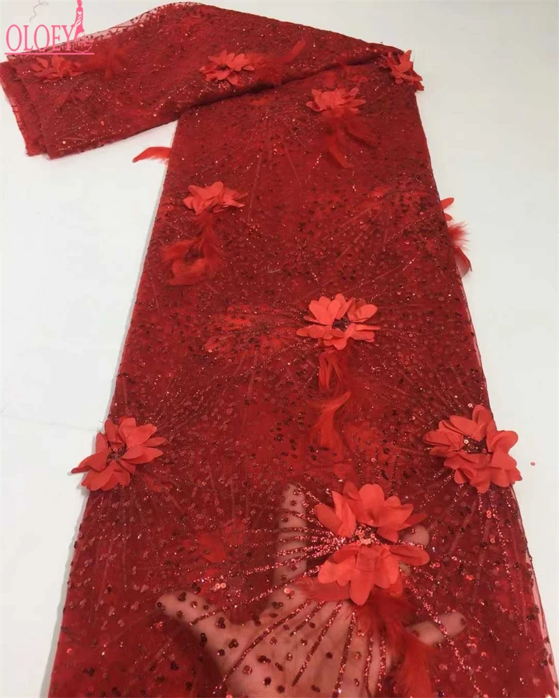 OLOEY Abito da sposa ricamato 3D FLOWER di alta qualità in pizzo con perline in rete di tulle stile francese africano di nuovo design