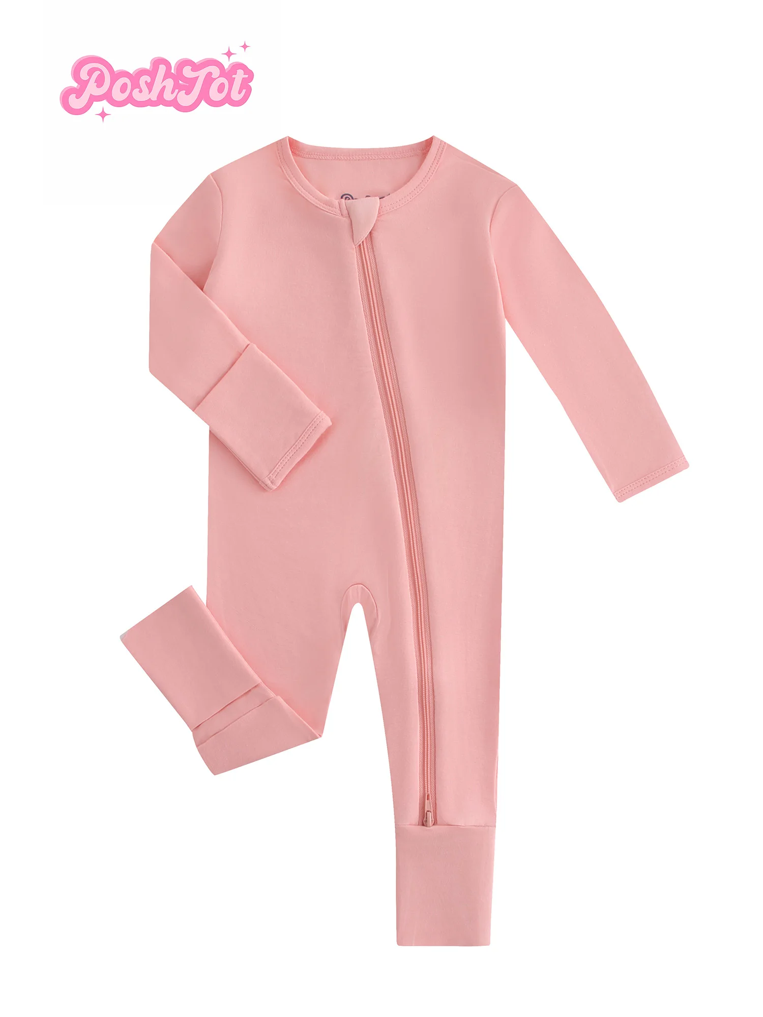 POSHTOT pink fiber baby long sleeve. Baby pajamas two-way zipper 0-2 years romper. Baby jumpsuit.