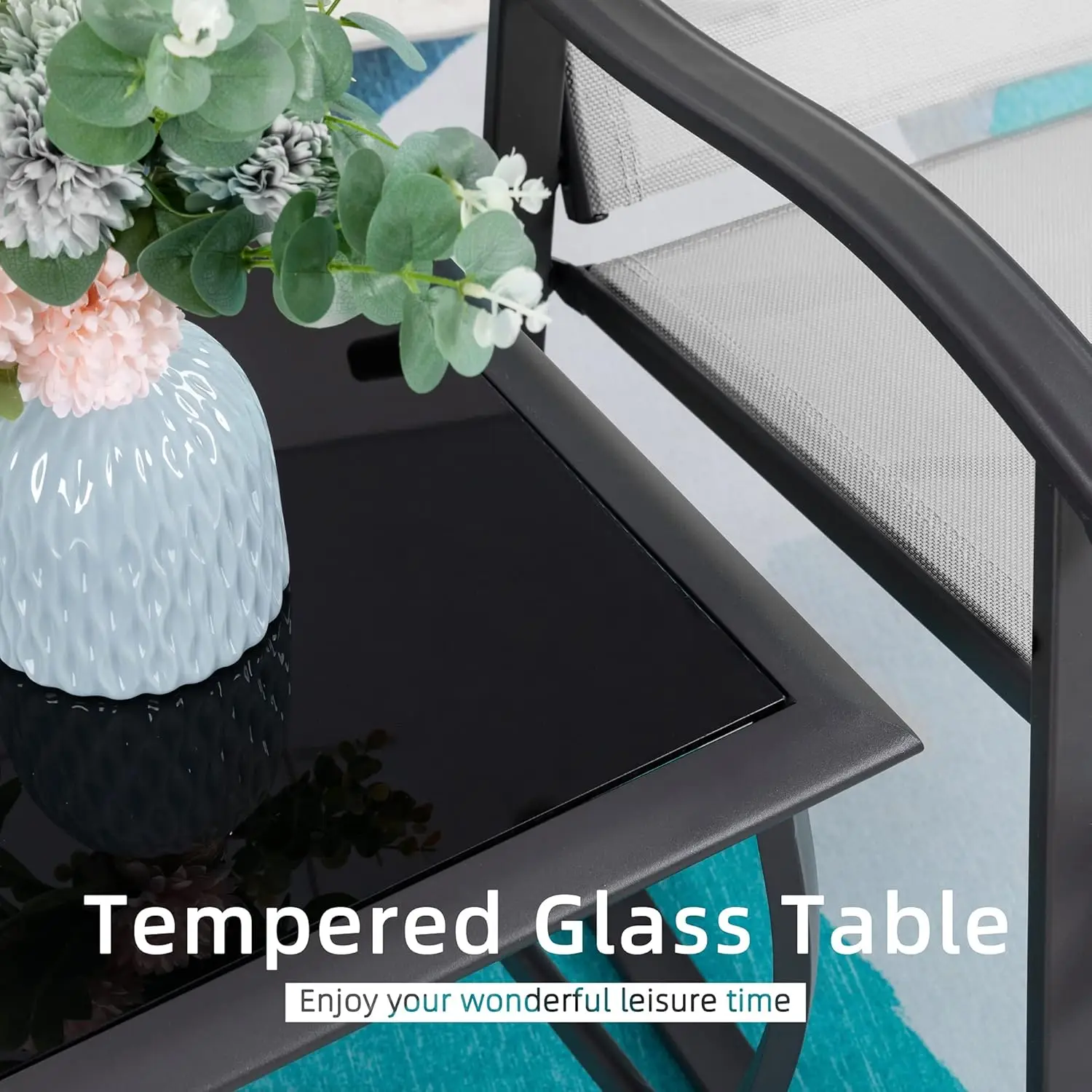 3 Piece Outdoor Rocking Bistro Set, Front Porch Rocker Chairs Conversation Set with Glass Table for Lawn, Garden, Balcony