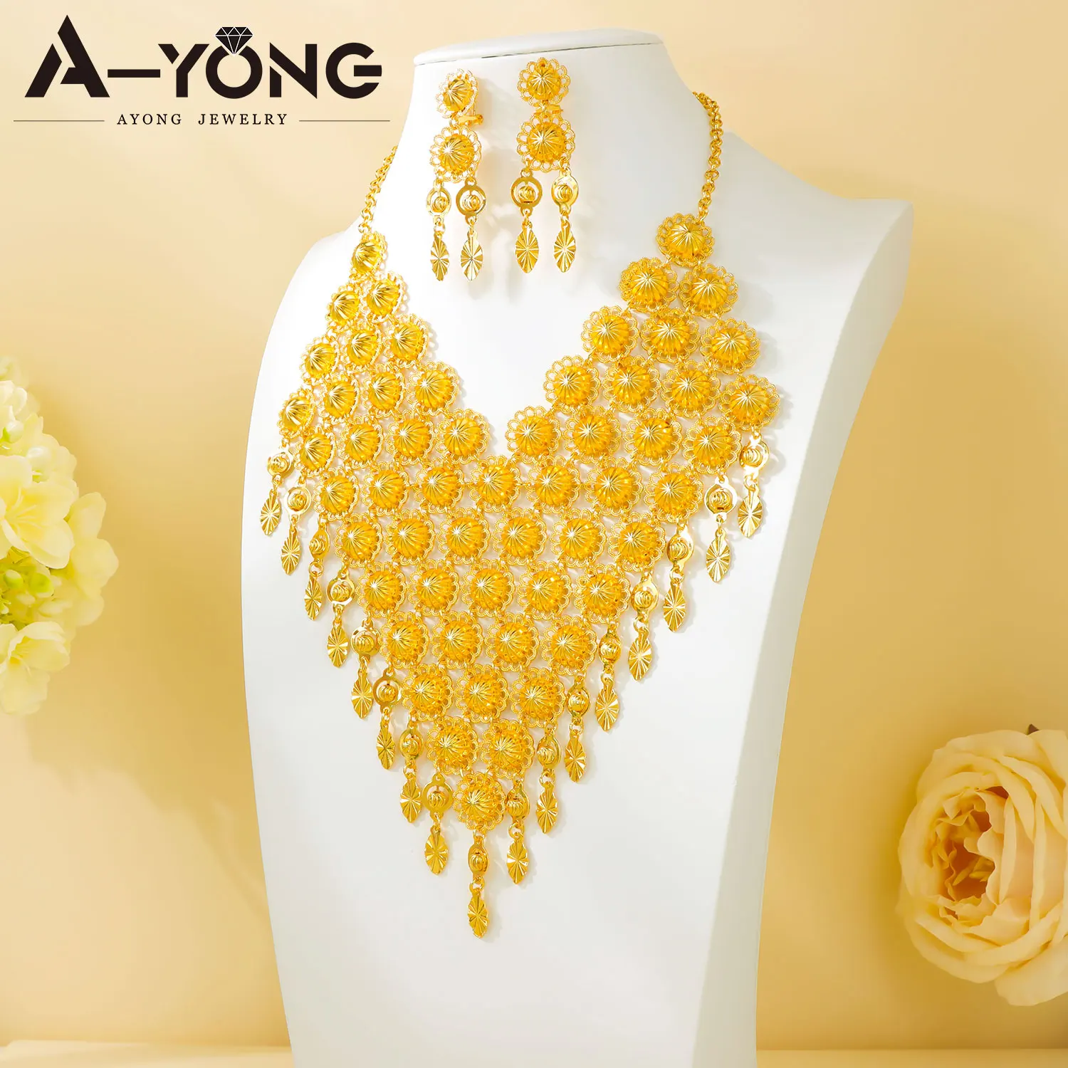 Ethiopian Gold Color Tassel Jewelry Set Nigeria Bridal Wedding Necklace Earrings Habesha Women Banquet Party Jewelrys