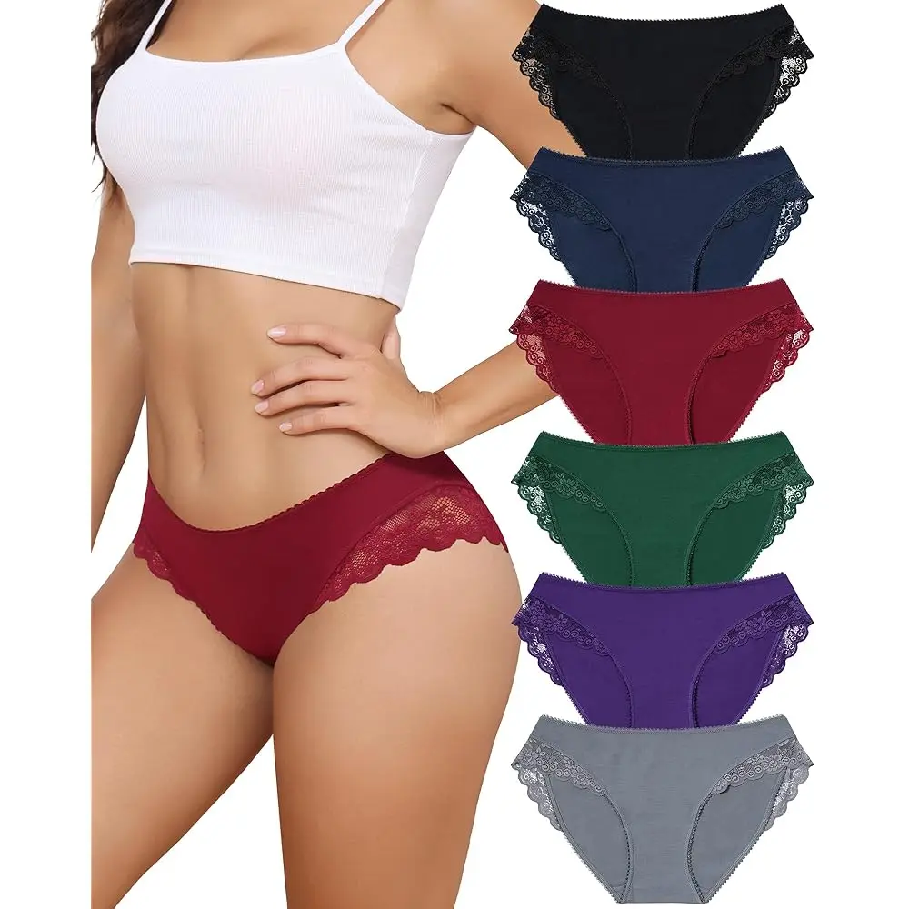 

Хлопковое нижнее белье LEVAO для женщин, кружевные трусики-хипстеры, эластичные трусики-бикини, 6 штук в упаковке, размеры S-XXL