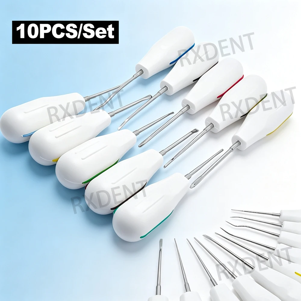 8/10PCS Dental Root Fragment Luxating Elevators Tooth Extraction set Dental with Plastic Handle with Plastic Handle