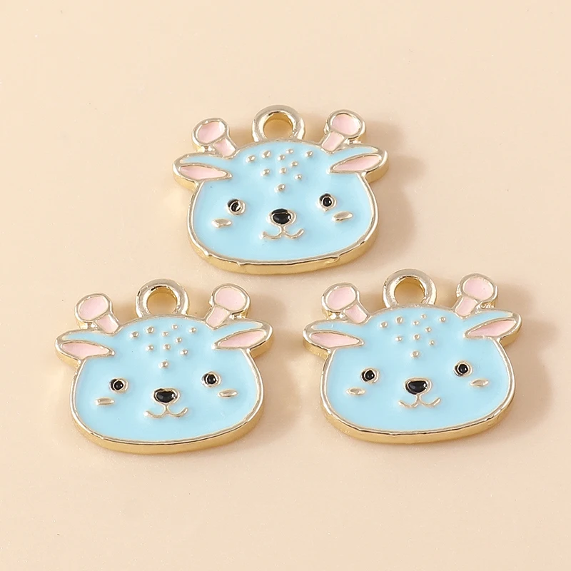 20 Stück 15x13mm Cartoon-Emaille-Tieranhänger in Hirschkopfform für die Schmuckherstellung, Ohrringe, Halsketten, DIY-Bastelzubehör – Detail 4