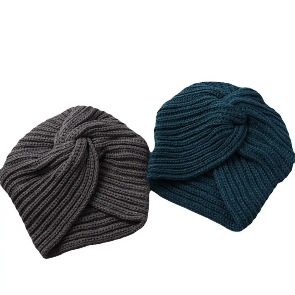 Fashion Accessories Twist Knitted Turban Hat Cross Wrap Head Bonnet Design Cashmere Bonnet Warm Wool Turban Cap Girls
