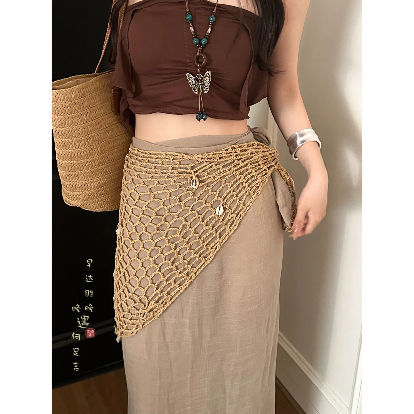 

Винтажный этнический шарф-платок ручной работы из ракушек, треугольный, женский, в этническом стиле, многослойный, для ношения на талии, как фартук, аксессуар для талии