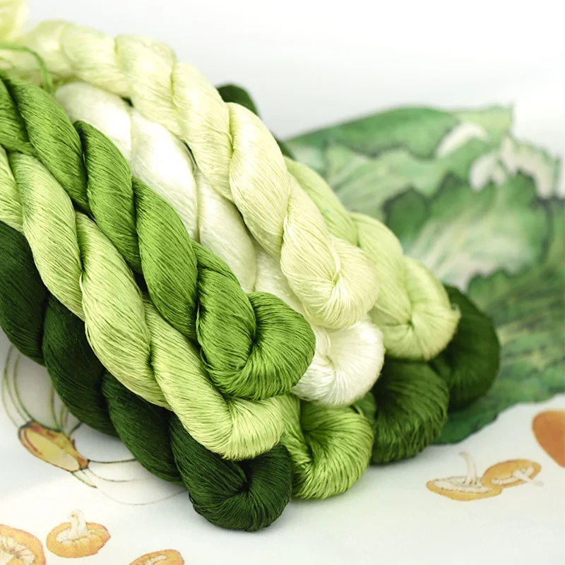 #107 Untwisted Silk Thread for Brushable Velvet Flowers, Gentle Gradient Green, Soft & Cozy Crafting Fiber