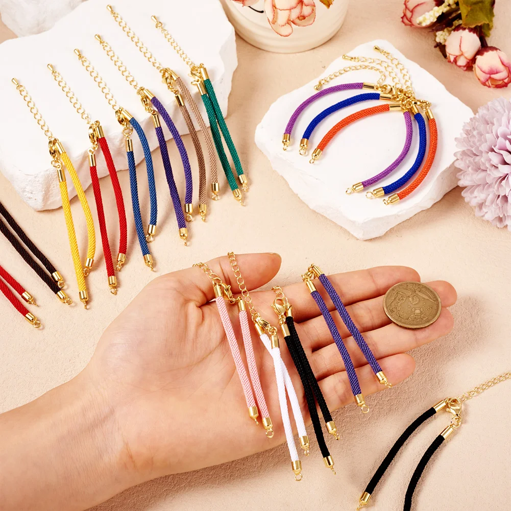 20Pcs Adjustable Braided Nylon Ropes Cord Bracelet with Lobster Claw Clasps for Women DIY Jewelry Making Supplies Accessories