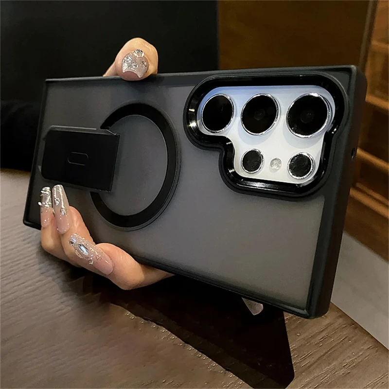 

For Magsafe Magnetic Wireless Charging Invisible Folding Bracket Case For Samsung Galaxy S24 Plus S24 S23 Ultra Matte Hard Cover