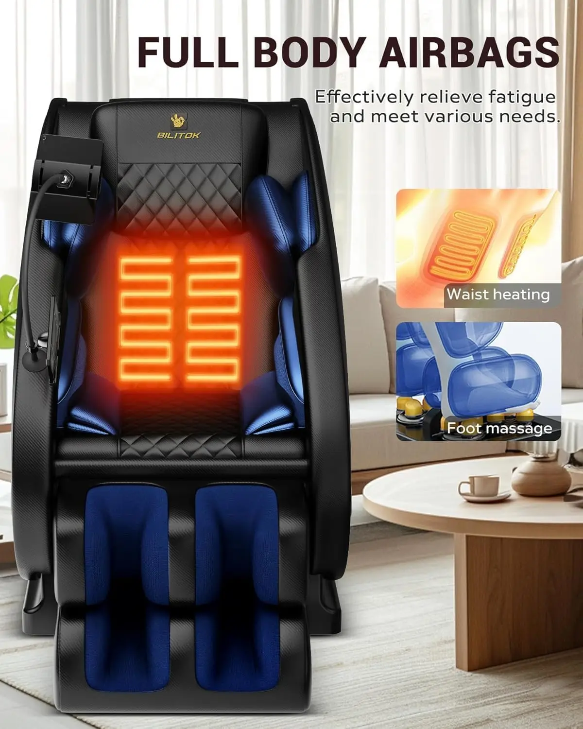 Zero Gravity Full Body Massage Chair Recliner Heat Therapy Bluetooth Speaker Air Compression Massage Foot Roller Touch
