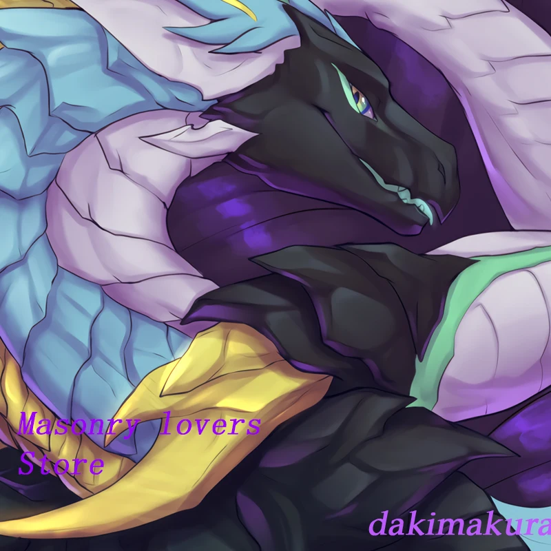 Dakimakura أنيمي أنثرو التنين الذكور النجوم على الوجهين طباعة وسادة الجسم بالحجم الطبيعي هدية