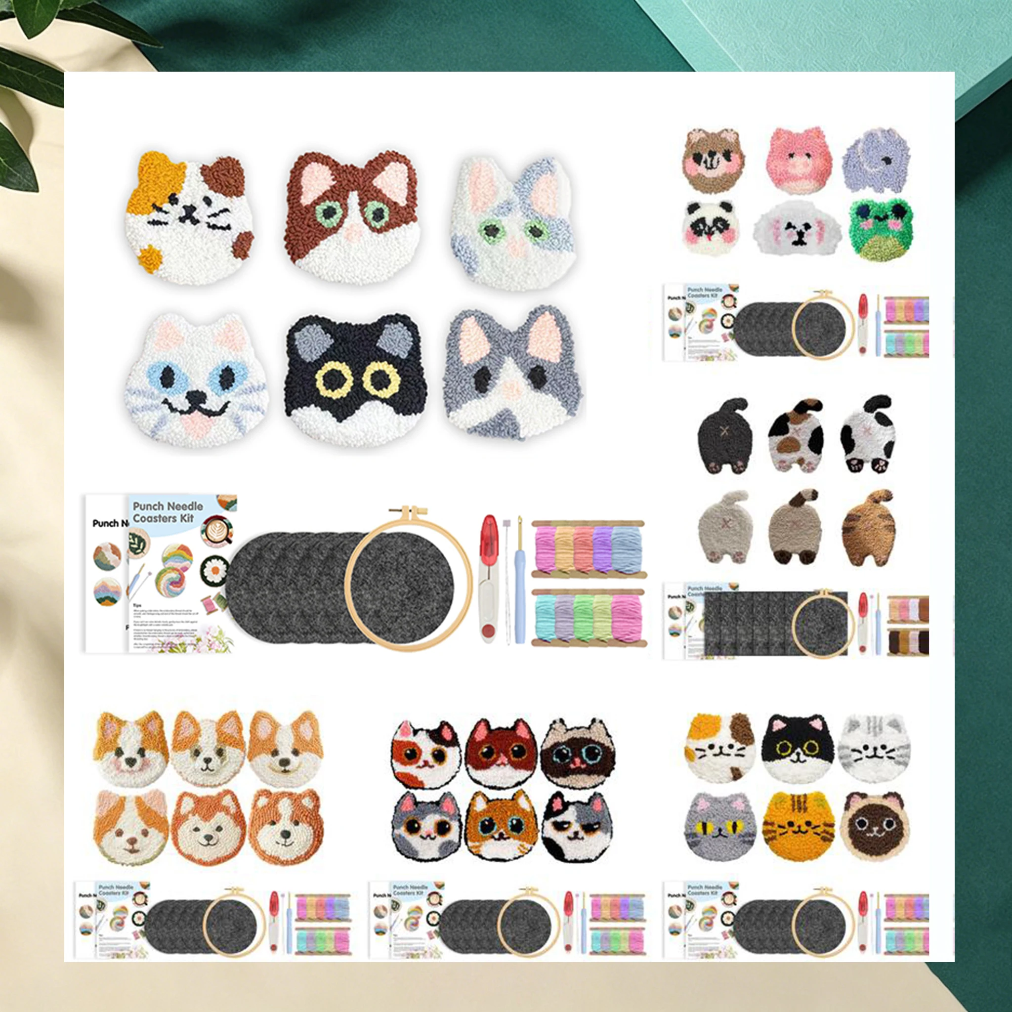 

GATYZTORY Punch Needle Package Coaster Animal for Adult Beginner Craft Punch Needle Coasters Kit Easy Diy Embroidery Set Gift