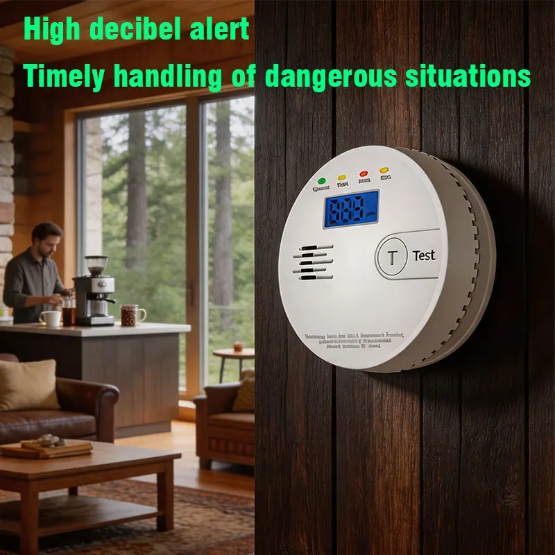 Household Carbon Monoxide Alarm CO Detector LCD Display Indicates Toxic Leakage Detection Device Audible and Visual Alarm Power