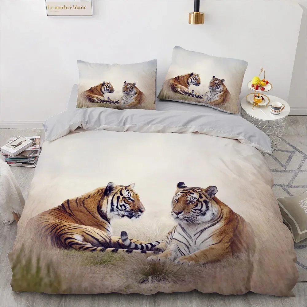 Set biancheria da letto 3D Set copripiumino copripiumino nero Copripiumino Federa King Queen Size Copripiumino in poliestere stampato tigre animale