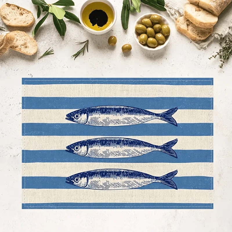 Striped Sardine Placemats Marine Life Style Home Decor Fiber Material Rectangular Sardine Pattern Suitable For Home Kitch 30x40c