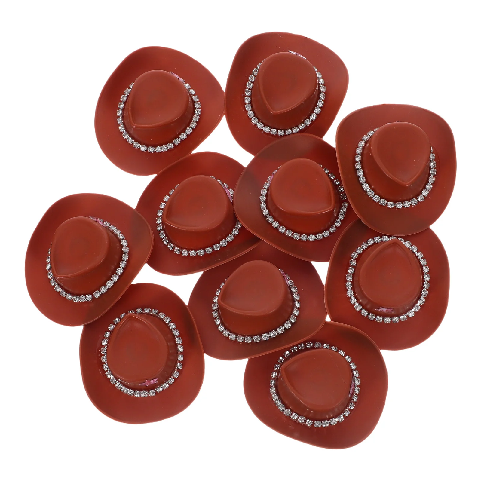 10 قطعة قبعات رعاة البقر الصغيرة ل: قبعات حرفية غربية بنية مع سلسلة من حجر الراين زينة مستلزمات الحفلات أغطية الكب كيك البرية #3