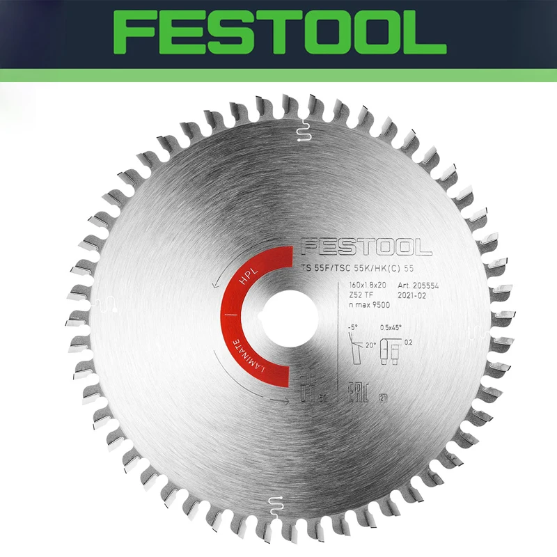 

FESTOOL 205554 Saw Blade 160x1.8x20x52T HPL/Laminate Sharp Quick Cutting High Quality Steel Circular Saw Blade Tool Accessories