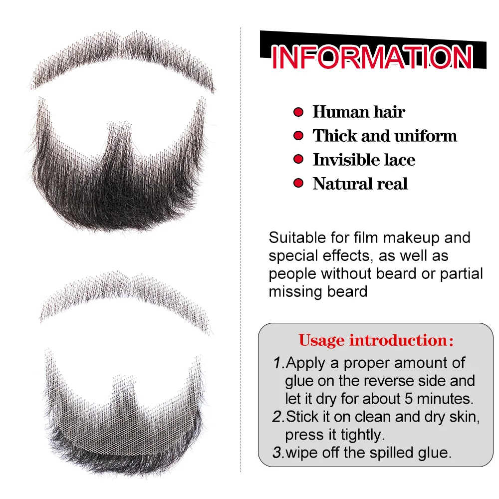 Wigundle barba de hombre hecha a mano, pelo falso Real, bigote sintético de lujo, Invisible para maquillaje, pelo falso, herramientas de fiesta de cosplay