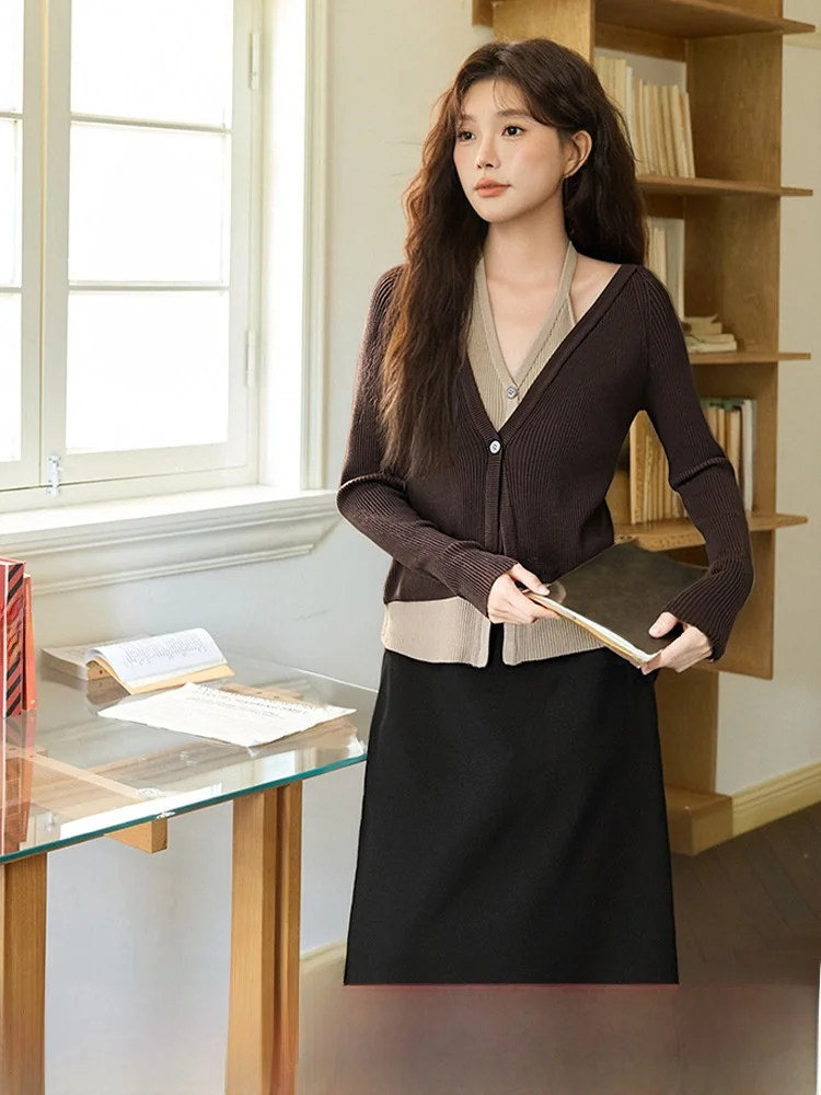 

Женский трикотажный комплект больших размеров, осень 2021, утягивающая иллюзия, юбка-миди, длинная све, повседневный ансамбль Faion, чехол для живота