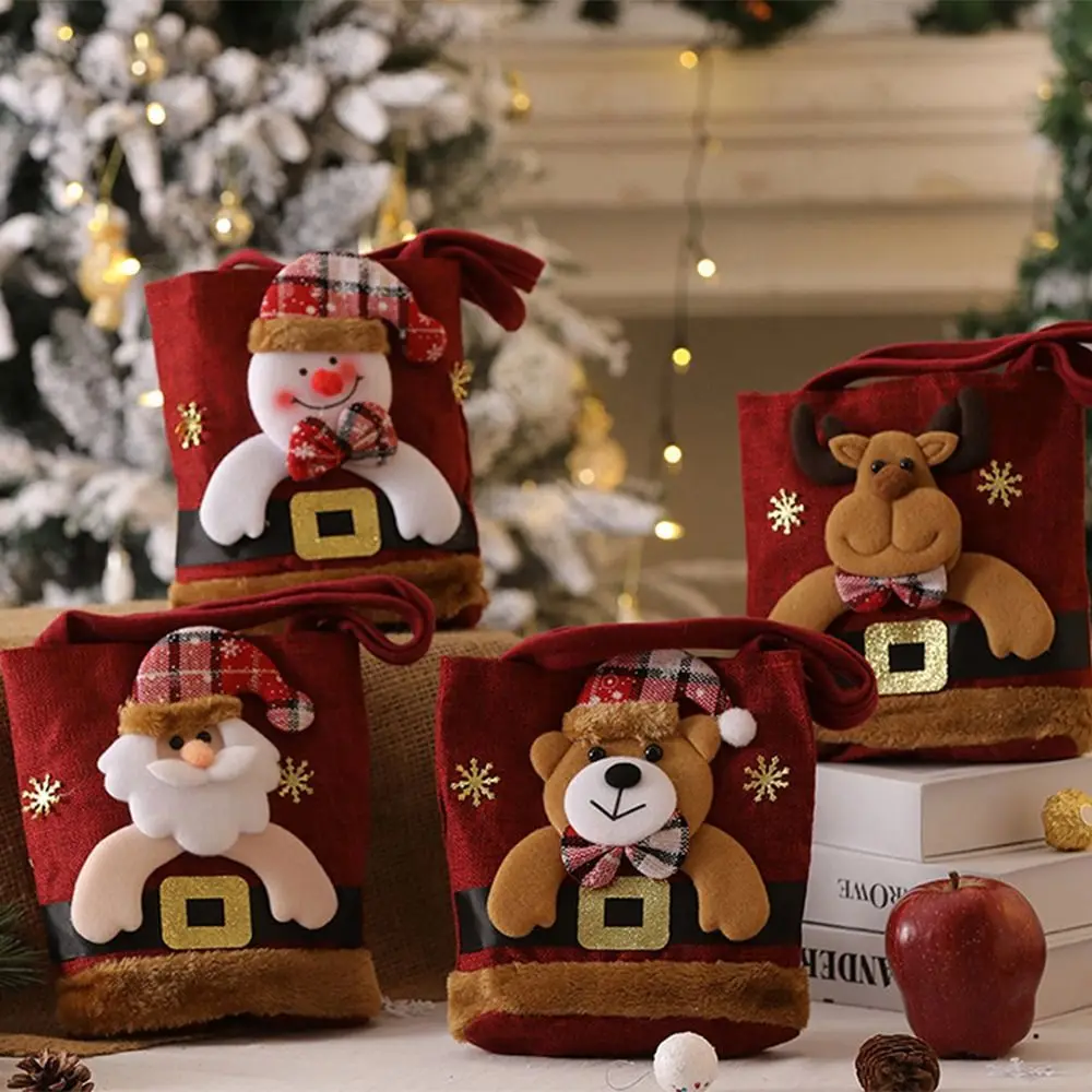 

Portable Gift Pouch Christmas Present Bags Santa Elk Gift Plush Bag Cute Cartoon Candy Bags Children Kids