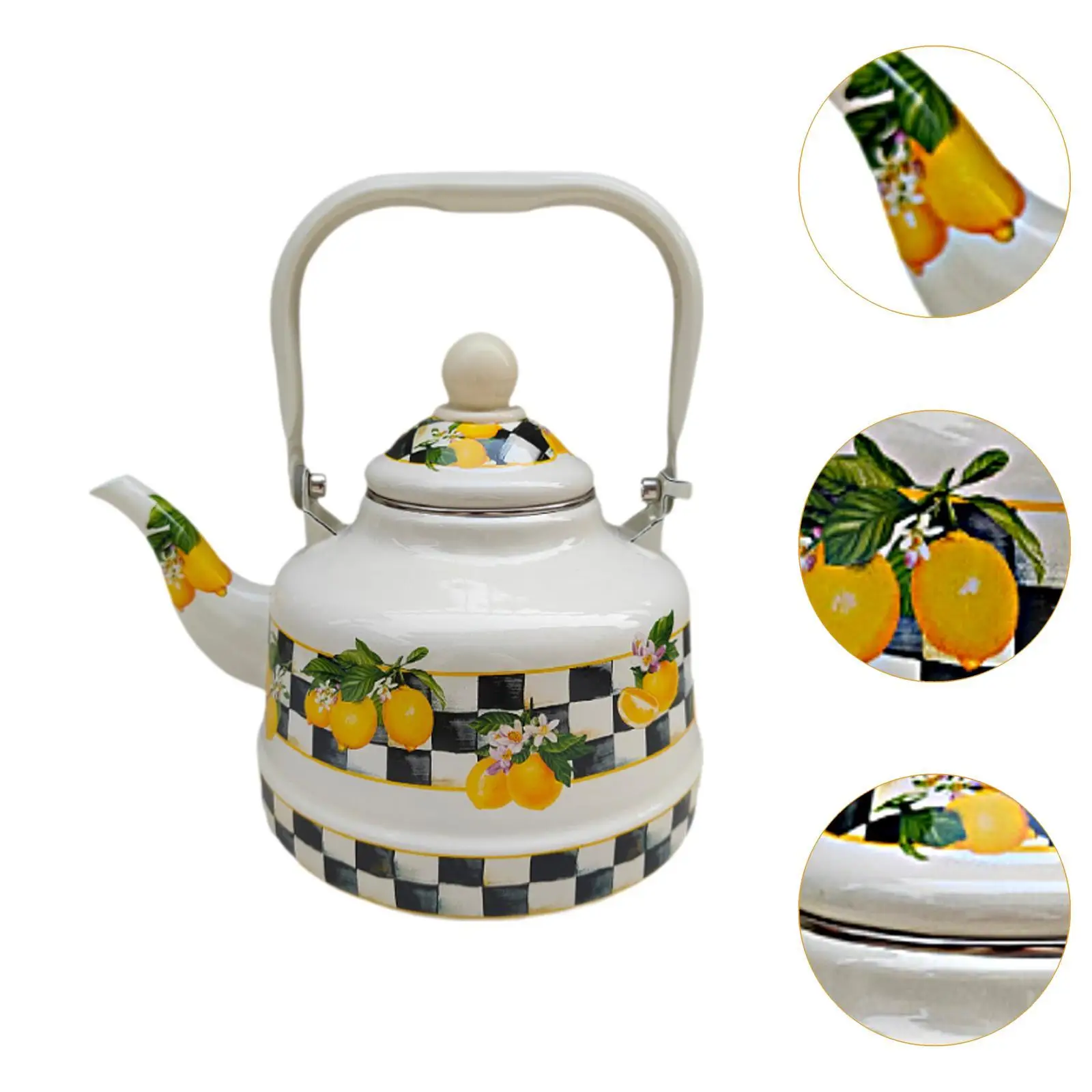 Creative Enamel Tea Kettle Heat Resistant with Lid Comfortable Grip Water Pitcher Home Coffee Boiling Water Party Kitchen