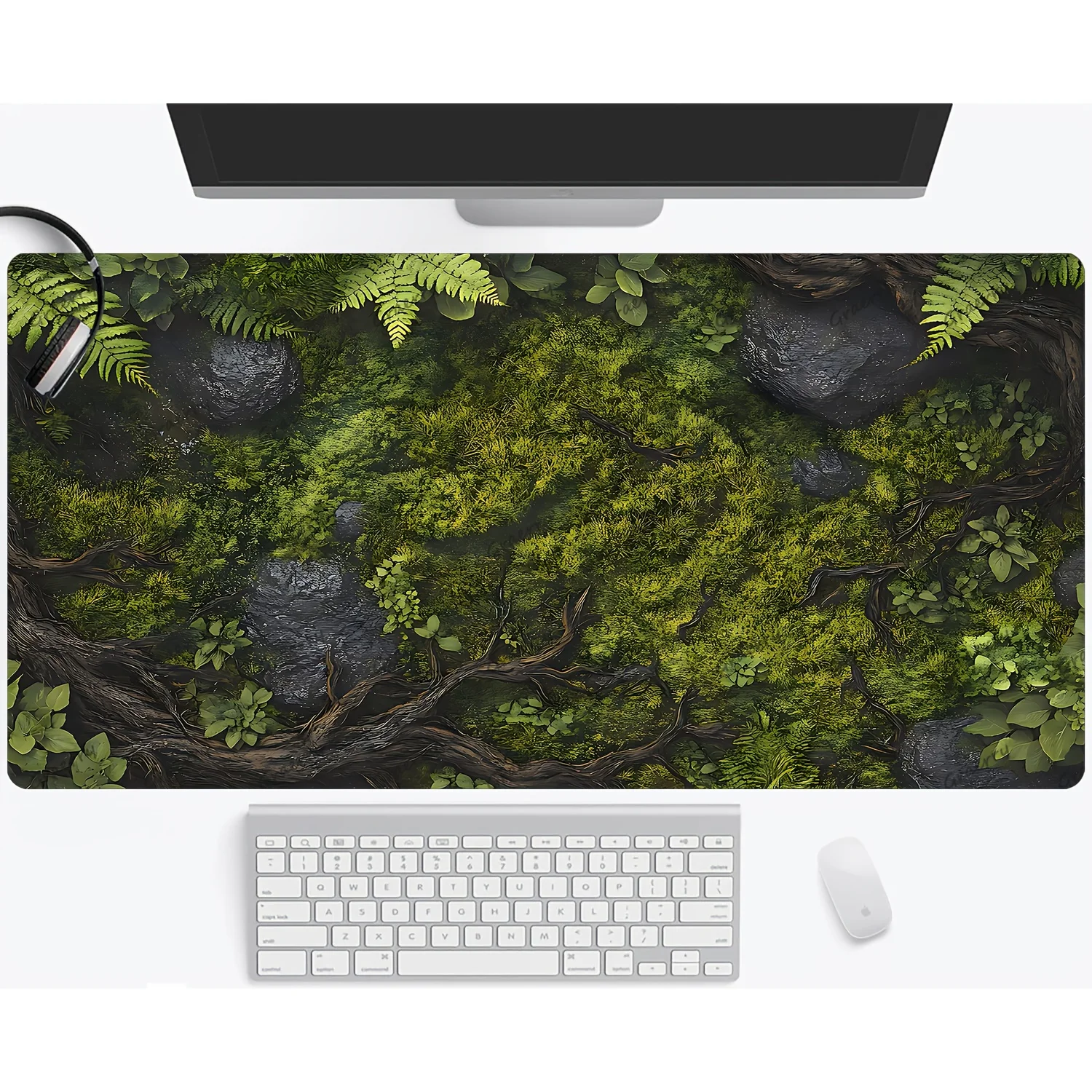 Desk Accessories Mousepad for Office Game Keyboard Decor Mat Moss Forest Nature-Inspired Woodland Mouse Pad Large Rubber No-slip