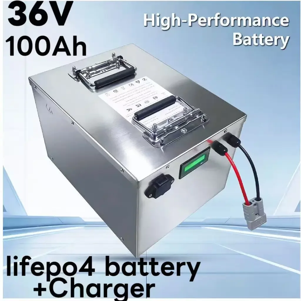 36V 100Ah LiFePO4 Battery | 7000W Peak | E-Moped, Bike, Scooter & Tricycle | 10A Charger Included | 4000+ Cycles | Safe BMS Prot
