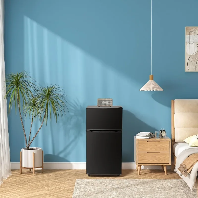 Mini Fridge with Freezer, 3.5 Cu.Ft 2 Door Design, Small Refrigerator with Large Capacity, Equipped with Quieter Compressor