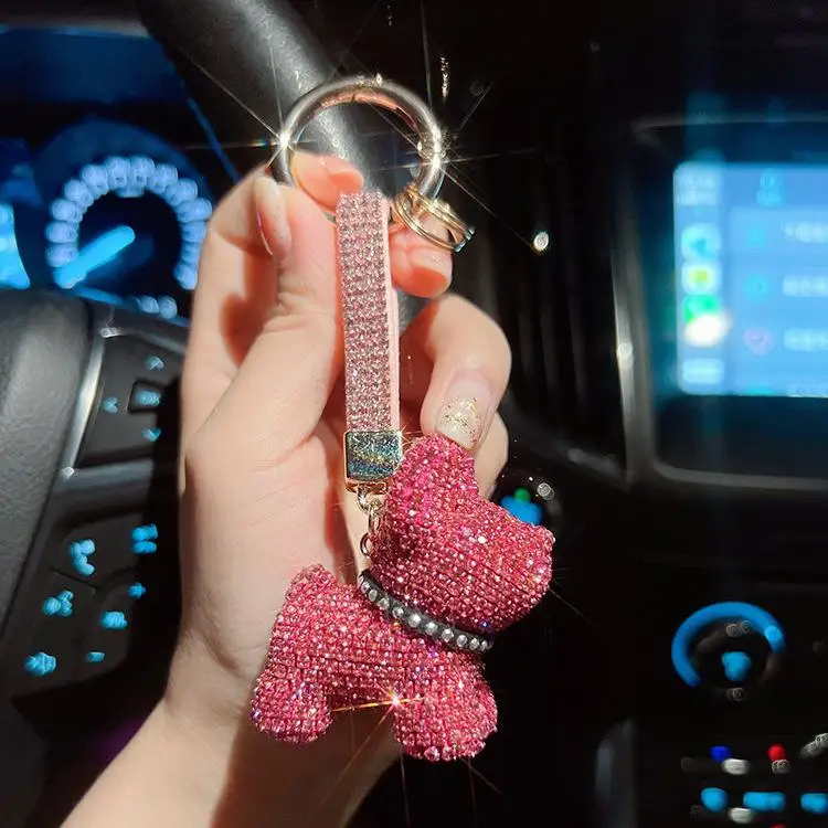 Creative Dog Keychain Diamond French Bulldog Car Keychain Cute Exquisite Keychain Ladies Handbag Pendant Fashion Accessories