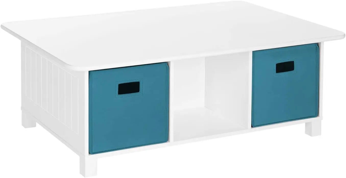 Kids 6 Cubby Storage 2pc Activity Table, White with Turquoise Bins