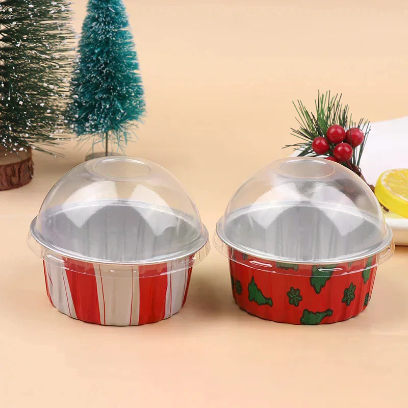 10Pcs Reusable Aluminum Foil Cup With Lid Pudding Cake Mold Air Fryer Tinfoil Box Baking Tray Tinfoil Cups Baking Pastry Tools