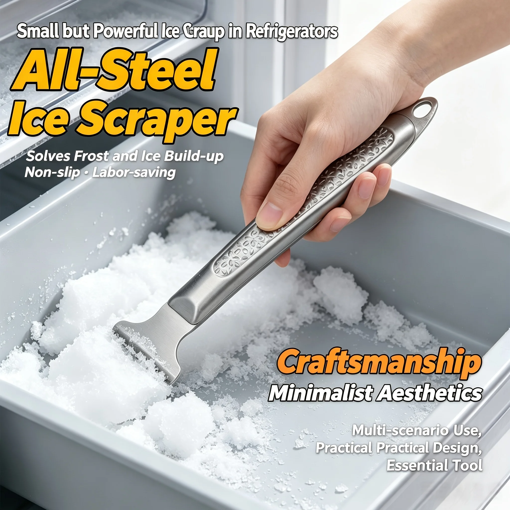 Freezer Defrosting De‑Icing Shovel, Practical Thick Stainless Steel Tool for Refrigerator Ice Removing