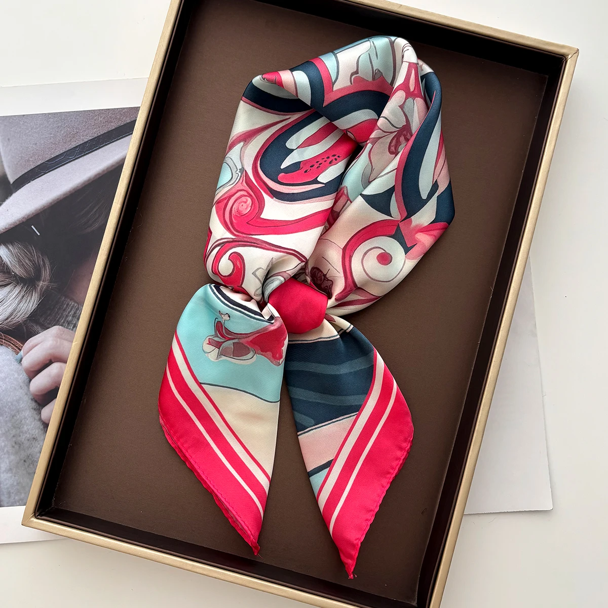 Design Print Silk Imitation Scarf for Women Square Hairbands Foulard Female Bandana Neck Kerchief Headbands 2026 New
