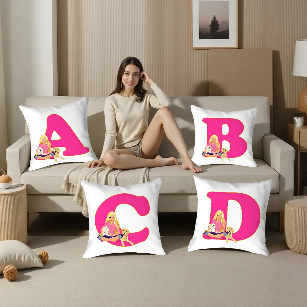 Pink Abecedario B-BarbieES Pillow Case Plush Fabric Soft Pillowcase Double Sided Print Sofa Cushion Cover Throw Pillow Cover