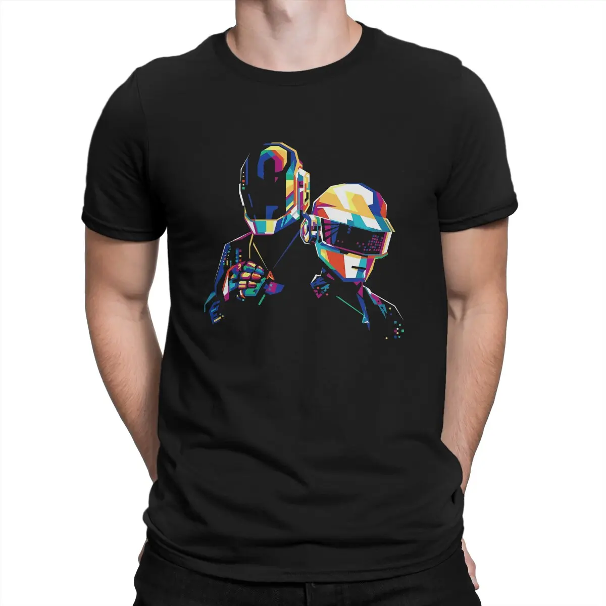 Colorful Guy Manuel de Homem Christo Man's TShirt Daft Punk Electronic Production Band Crewneck Tops 100% Cotton T Shirt