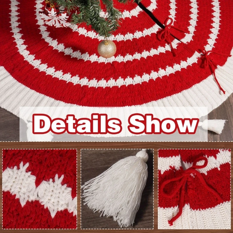 Multifunctional Christmas Tree Blanket Christmas Tree Skirt Christmas Tree Foot Cover Tassels Knitted Carpet Base Cover 45BE