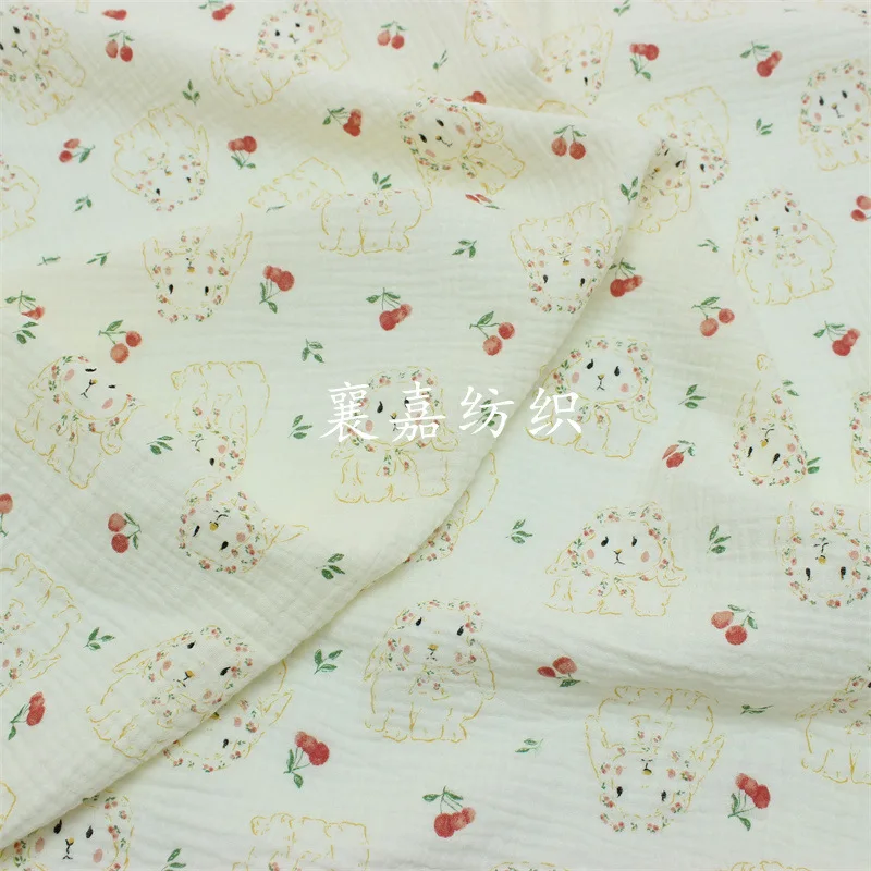 10X1.35M Baby Cotton Double-layer Gauze, Crepe, Bunny Children's Pajamas, Quilt, Blanket Fabric