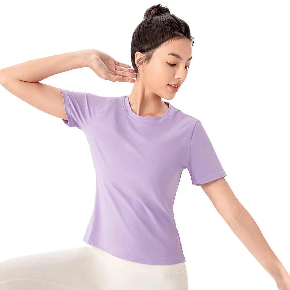 Women Summer Naked Feeling Yoga T-Shirts Breathable Loose Fit Running Workout Sports Tops