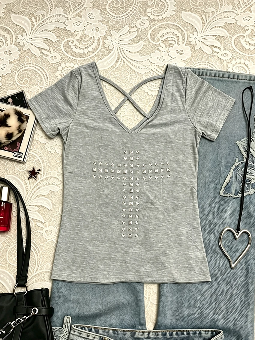 Grunge Goth Ladies V Neck Tee - đánh giá và giá Street Fashion Goth